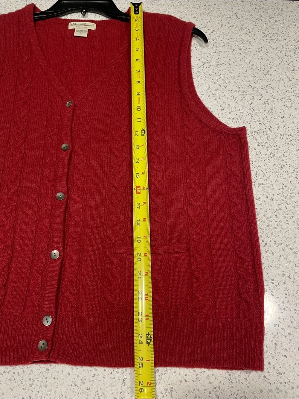 Vintage Eddie Bauer Dark Red Cable-Knit V-Neck Button Vest - Picture 8 of 10